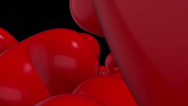 Надувные Красные Сердца Заполняют Черный Экран Любите Видео Переход Воздушными — стоковое видео