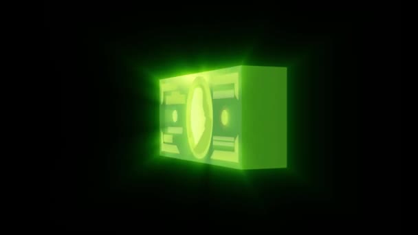 用一叠美元动画旋转全息图 游戏中奖励完成任务的概念 库存3D视频与钱在4K 一袋钞票的环形夹子 — 图库视频影像