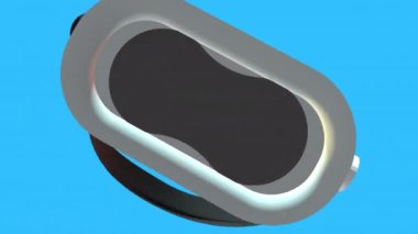 Mavi ekrana sanal gerçeklik kaskı takarak video dönüşümü. 4K 'da alfa kanalı ile kare değiştirmek için VR kasklı 3D video stoku.