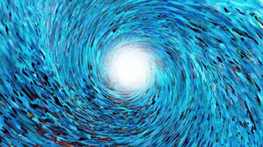 Girdap ve ışık içeren soyut mavi arkaplan. 3D su dalgası oluşturma.