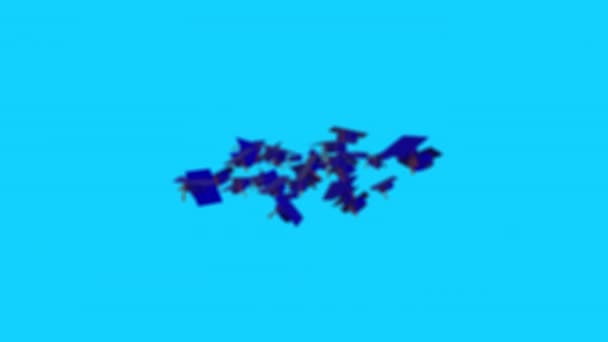 Sombreros Levitating Student Una Pantalla Azul Animación Paralaje Educativo Video — Vídeos de Stock