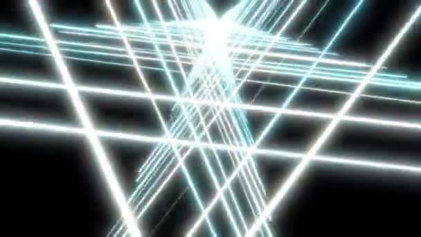 Linearlaser Auf Schwarzem Hintergrund Abstraktion Mit Leuchtenden Strahlen Die Sich — Stockvideo