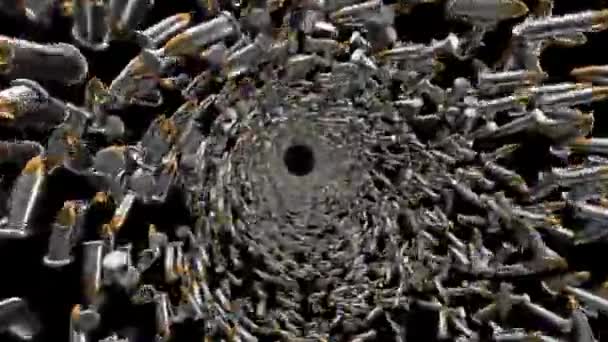 Tunnel Met Roterende Kogels Een Zwart Scherm Stock Animatie Van — Stockvideo