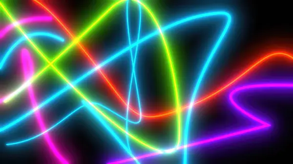 Siyah arkaplanda neon ışık çizgileri. 3D görüntüleme. Bilgisayar dijital çizimi.