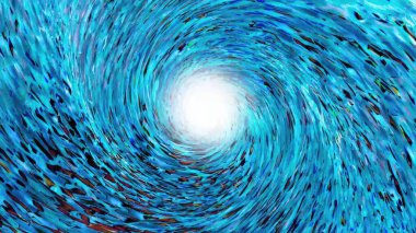 Girdap ve ışık içeren soyut mavi arkaplan. 3D su dalgası oluşturma.