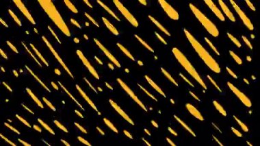 Siyah ekranda altın yağmurun animasyonu. Ekran değişiklikleri için dinamik turuncu çizgiler. Zenginlik, hız ve parlama kavramı. Alfa kanallı sarı çizgili 4K klipsi.