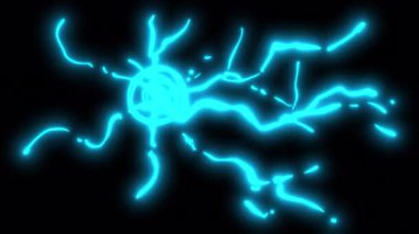 Siyah ekranda mavi akım titreşimli animasyon. Elektrik enerjisinin ve kısa göz kırpmanın etkisi. 4K 'da elektrikli FX.