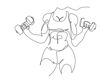 A woman engages in strength training, holding dumbbells, showcasing her athletic form in a simple line drawing. clipart