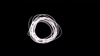 Siyah ekranda dönen beyaz tel animasyonu. 4K videosuyla el çizimi daire. Yüzüğün karalama animasyonu.
