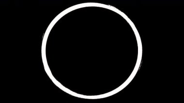 Siyah ekranda sallanan beyaz daire. 4K 'da el çizimi beyaz çerçeve.