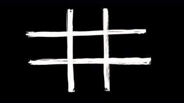 Siyah ekranda elle çizilmiş ızgara simgesi. 4K 'da alfa kanalı ile beyaz çizgileri aşan stok videosu.