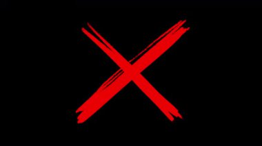 Siyah ekranda bir kırmızı haç çizilir. Olumsuz tepki konsepti olan stok videosu. Yasak için 4K simgesi.