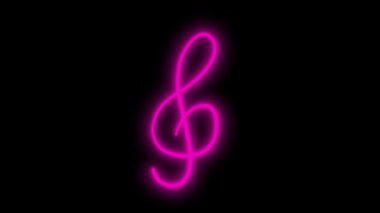 Siyah ekranda titreşimli bir neon anahtarı var. 4K içinde çok renkli müzik sembolü olan stok videosu. EQ etkisi canlandırması.