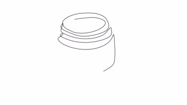 Konteynır, fırça ve aplikatör de dahil olmak üzere kozmetik ürünlerin basit bir çizgi çizimini içeren sanatsal bir gösterim.