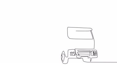 İki kamyon basit bir şekilde çiziliyor, gün ışığında bir inşaat alanının arka planına kuruluyor..