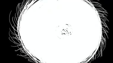 Beyaz bir iplik siyah ekranı büker ve doldurur. Sahne değişimi için sanat tarzında stok video geçişi. 4K kıvrık saç efekti.