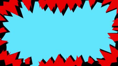 Keskin kırmızı karikatür dişlerinden yapılmış bir çerçevenin 4K animasyonu mavi arkaplanı içe doğru ısırıyor. Geçişler, korku ve anlamlı tasarımlar için harika..