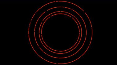 Siyah ekranda dönen kırmızı çizgilerin 4K animasyonu. HUD 'lar, görsel hedefler ya da bilim kurgu kullanıcı arayüzleri için harika.