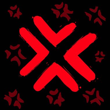 Siyah zemin üzerinde çapraz bir sembol oluşturan kırmızı geometrik oklarla soyut vektör çizimi güçlü bir görsel etki yaratır..