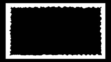 Siyah arkaplanda yırtık kağıt kenarları olan kaba, dikdörtgen beyaz bir çerçevenin vektör çizimi, tasarım için cesur bir soyut sınır oluşturur.