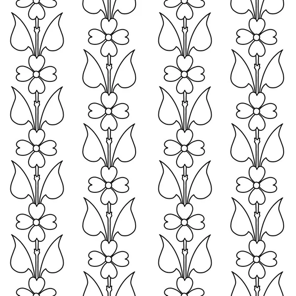 Symmetrische Von Hand Gezeichnete Abstrakte Blüten Und Blätter Schwarz Auf — Stockvektor