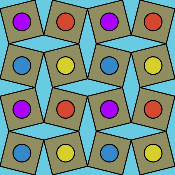 Kleurrijk Geometrisch Patroon Naadloze Herhaalbare Vector Met Vierkanten Cirkels — Stockvector