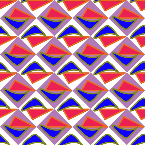 Геометрический Бесшовный Повторяющийся Векторный Узор Красочный Красный Сиреневый Синий Художественный — стоковый вектор