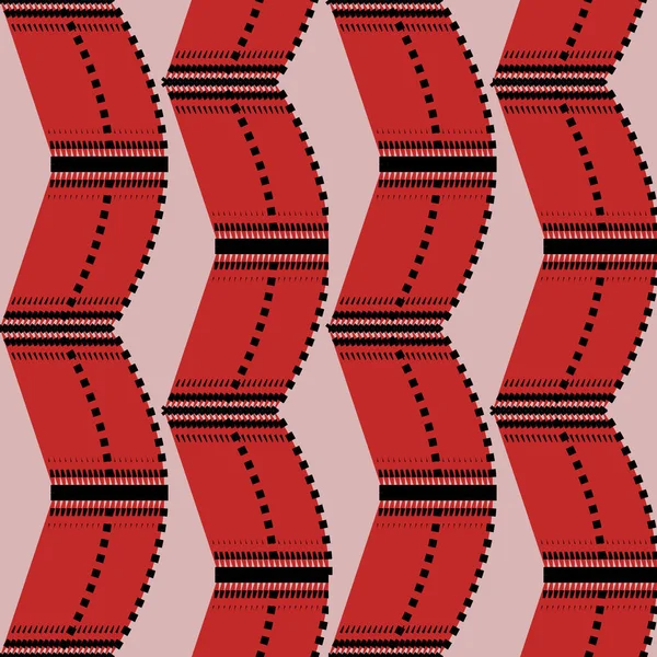 Ярко Красный Геометрический Узор Бесшовный Повторяемый Вектор Структурными Черными Линиями — стоковый вектор