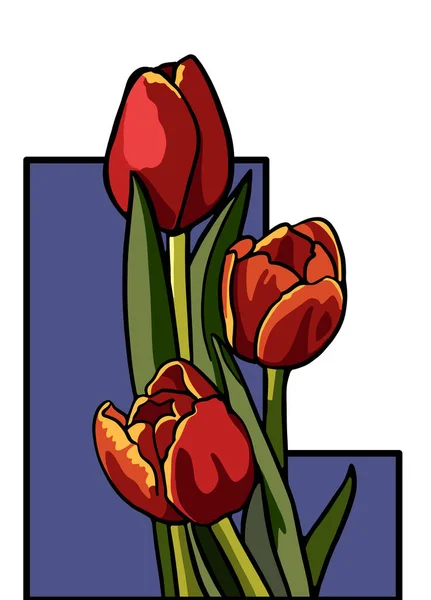 Banda Červených Tulipánů Purpurovém Pozadí Vektorové Obrázky — Stockový vektor