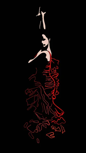 Çizgi Sanatı Kadın Flamenko Dansçısı Vektör Çizimi — Stok Vektör