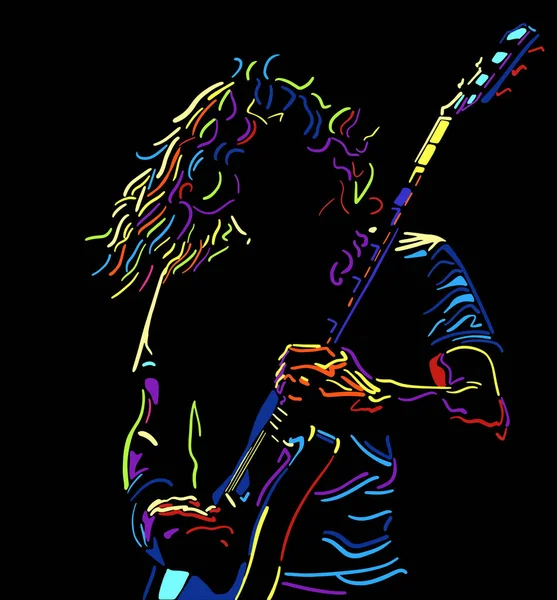 Man Playing Rock Roll Guitar Line Art Illustration — Stock Vector