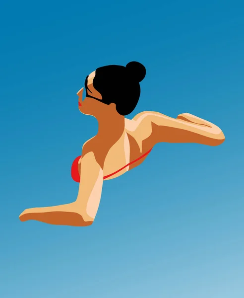 Mujer Nadando Mar Ilustración Vectorial — Vector de stock