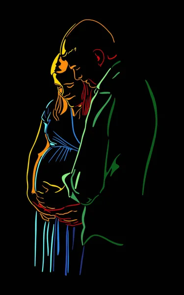 ラインアートカラフルな妊娠と家族のベクトルイラスト — ストックベクタ