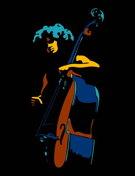 Musisi Wanita Bermain Cello Garis Seni Gambar Vektor Pada Latar - Stok Vektor