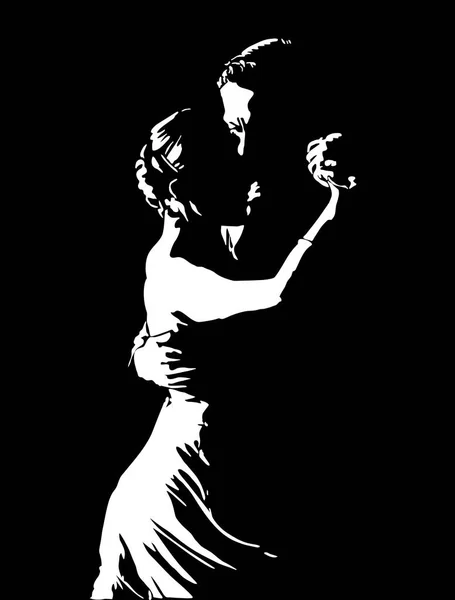 Schwarz Weißes Tanzpaar Linienkunst Vektor Illustration — Stockvektor