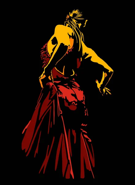 Seni Garis Penari Flamenco Wanita Kontras Tinggi Ilustrasi Vektor - Stok Vektor