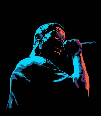 Soyut, yüksek kontrast, erkek şarkıcı illüstrasyonu.