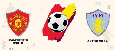 Manchester United - Aston Villa maçı düzenlenebilir tasarım arka planı. Spor vektörü ve futbol sabitleme konsepti tasarımı.