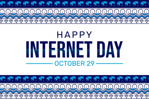 快乐的互联网日壁纸与全球和互联网标志在传统的边界风格 网际网路日蓝色背景设计 — 图库照片