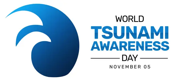 World Tusnami Awareness Day Fundo Com Onda Azul Tipografia Espalhando — Fotografia de Stock