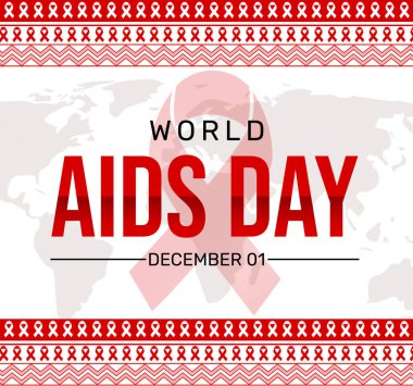 Sınır tasarımı ve tipografi çerçevesinde kırmızı kurdeleli Dünya AIDS Günü arka planı