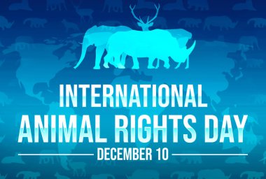 International Animal Rights Day Backdrop with Sillhoutte of animals and world map in the backdrop clipart