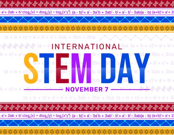 International Stem Day Tapetsera Färgstark Typografi Med Matematik Och Vetenskap — Stockfoto