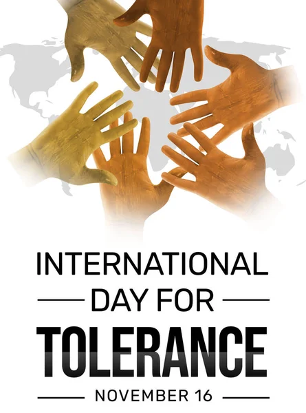 Internationella Dagen För Tolerans Tapeter Med Händerna Sammanfogade Och Världskarta — Stockfoto