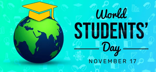 World Students Day Banner Design Med Globe Och Graduation Cap — Stockfoto
