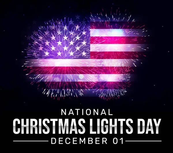 National Christmas Lights Day in the United States of America with glowing firework lights in the sky. American flag in lights.