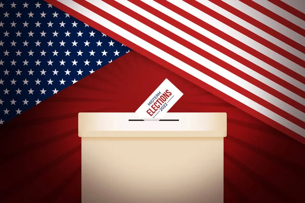 2022年中期选举背景与美国国旗纹理爱国背景 带有投票箱和选票的美国选举壁纸 — 图库照片