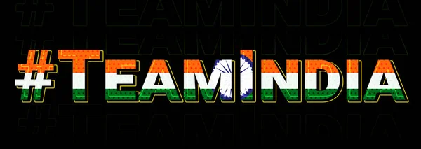 Typografia Drużyny Indii Hashtagiem Flagami Patriotycznymi Czarnym Tle Team Indie — Zdjęcie stockowe