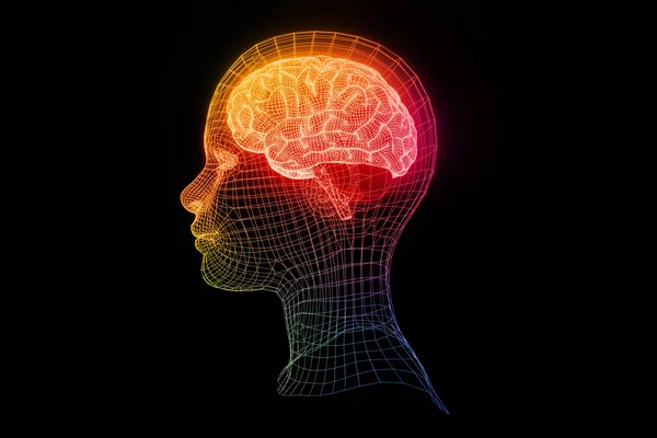 Mindfulness Achtergrond Met Gloeiende Kleurrijke Wireframe Hersenen Ontwerp Moderne Gekleurde — Stockfoto