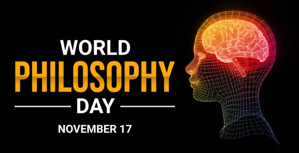 World Philosophy Day Bakgrund Med Glödande Hjärna Wireframe Internationell Filosofi — Stockfoto